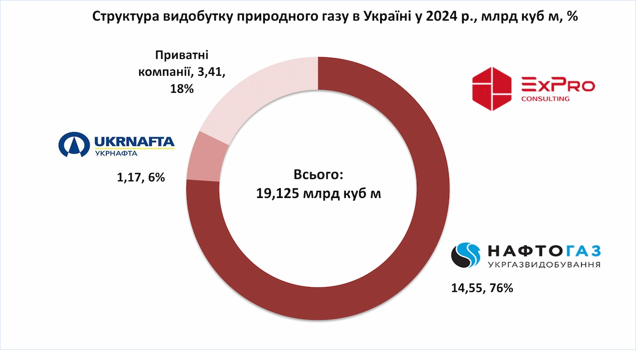 Структура видобутку природного газу в Україні у 2024 році